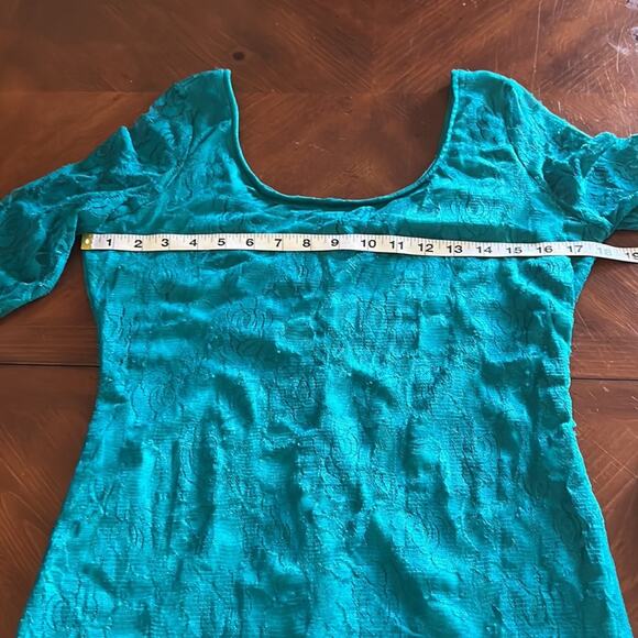 Bailey Blue Teal Stretch Lace Dress Juniors Size XL Bodycon Lined - Picture 9 of 10